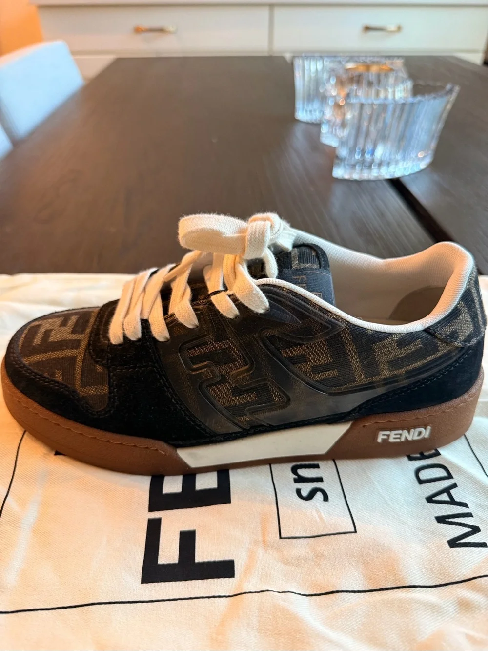 Authentic Fendi Match FF Monogram Suede Low-Top Sneakers Size 9 (Fits 8.5)
